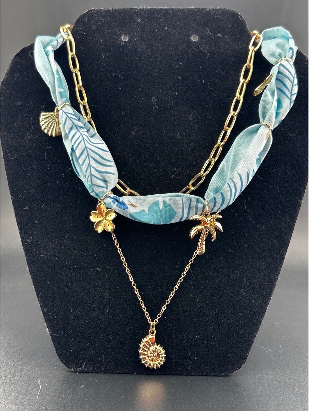 Starfish and Shell Charm Layered Scarf Necklace Layered
